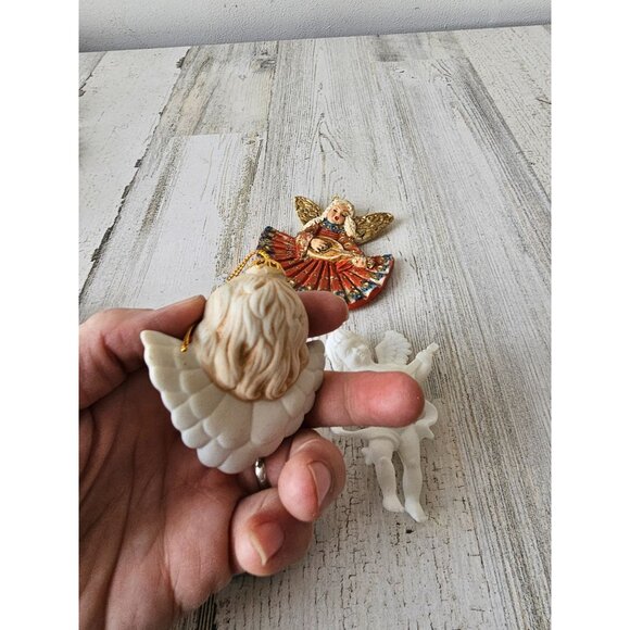 Angel Cherub ornament set vintage glitter sparkle Xmas tree ornaments - Picture 6 of 9